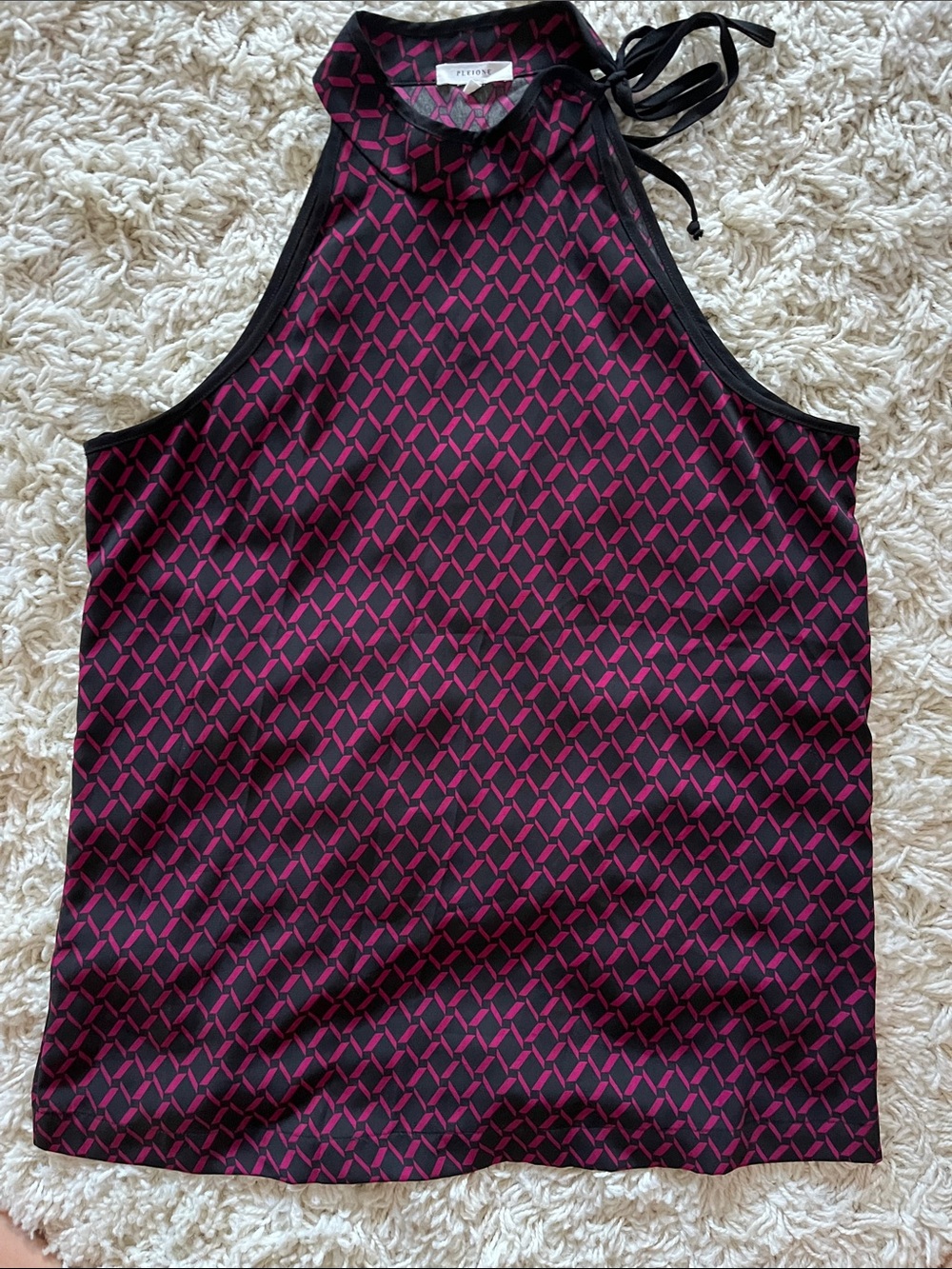Pleione Black Halter Camisole with Magenta Geometric Print